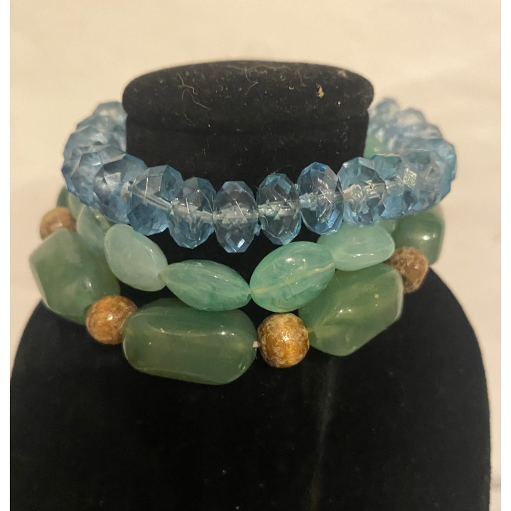 H M Blue and green beaded stretch fashion
bracelets set of 3 Beaded Bracelets